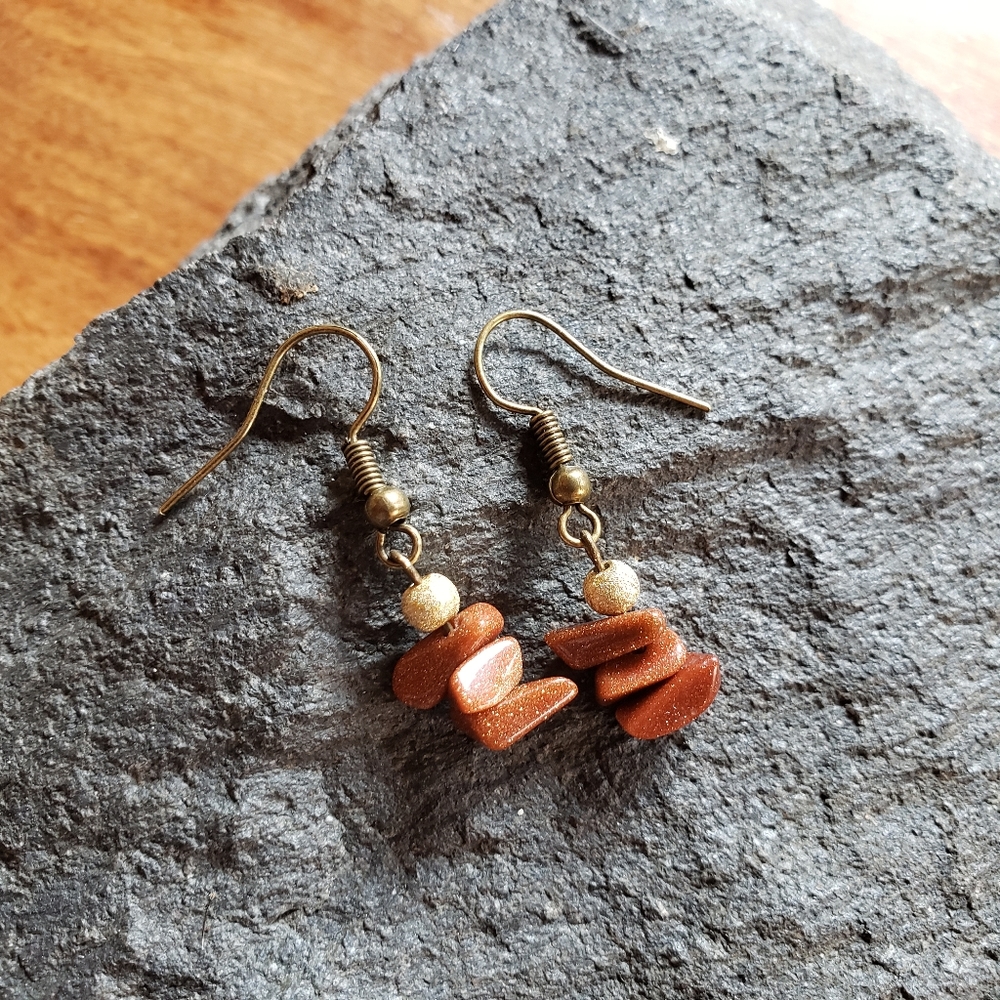Handmade Gold Stone Bronze Earrings